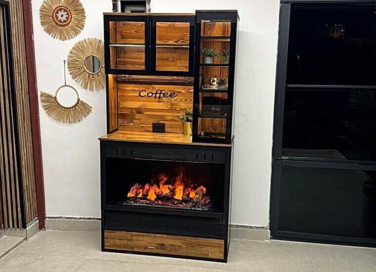 Şömineli Kahve Köşesi Dolabı